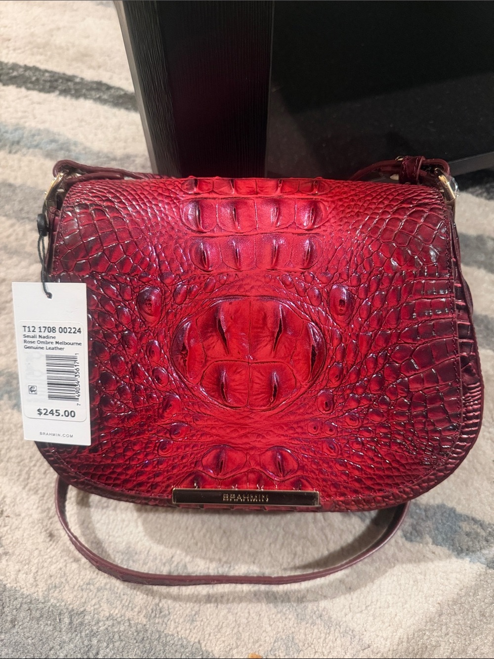 Brahmin Red Croc-Embossed Leather Crossbody Bag New With Tag